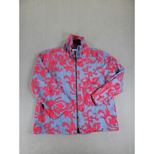 Caroline Rose Jacket Womens XS Blue Red Embroidered Zip Up 100% Cotton Made USA